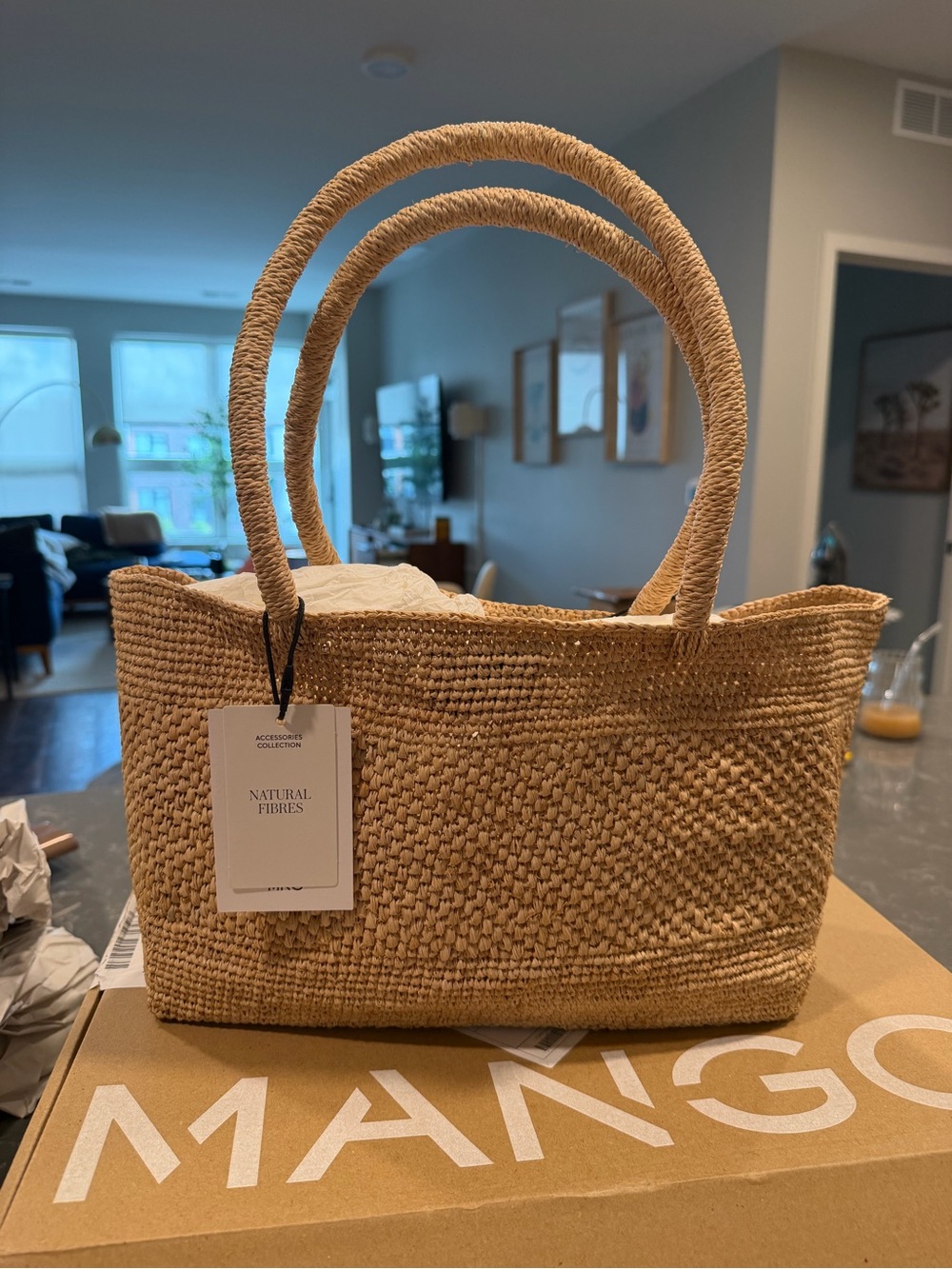 NWT Mango Raffia Tote in Natural - Picture 11 of 12